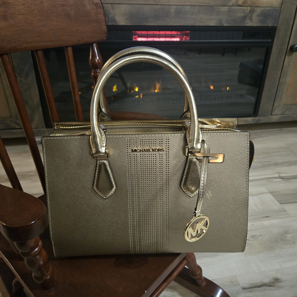 Michael Kors Sheila Metallic Gold Satchel